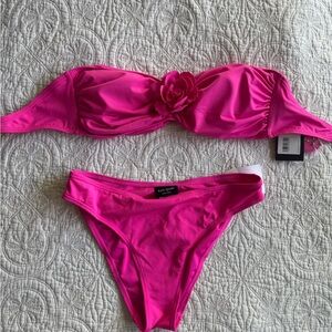 Kate Spade Pink Bandeau Bikini set with Floral Accent, Size XS, NWT